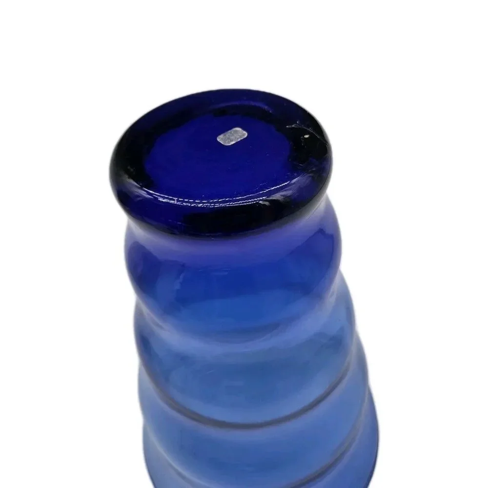 Vintage Cobalt Blue Art Deco Style Ribbed Conical Glass Vase